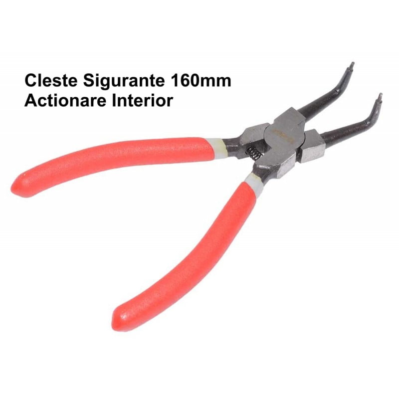 Cleste sigurante 160mm actionare interioara, varfuri indoite 90 grade, maner rosu