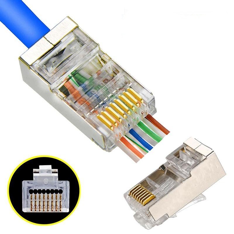 FTP-UTP RJ45 Metal Cat6E Connector Set, Box of 100 pcs