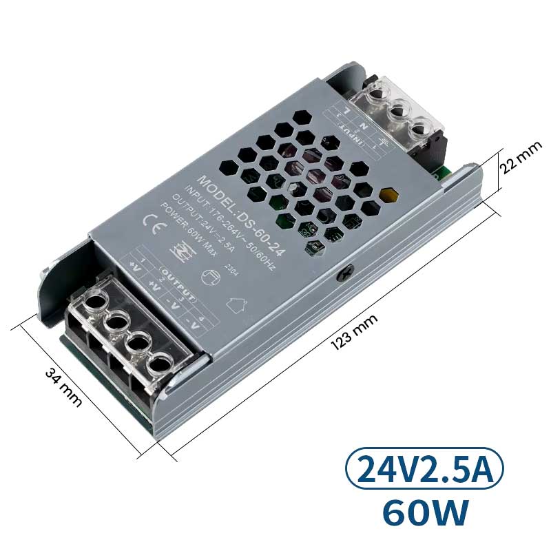 Premium Power Supply, 24V, 2.5A, 60W Power, ElectroAZ