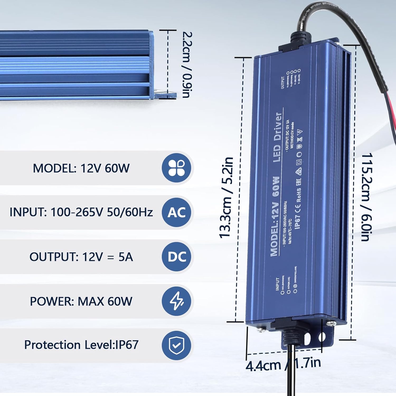 Outdoor Power Supply IP67, 12V 6.6A - 80W, ElectroAZ