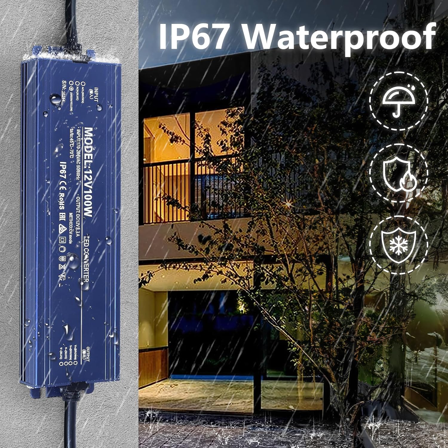 Outdoor Power Supply IP67, 12V 6.6A - 80W, ElectroAZ