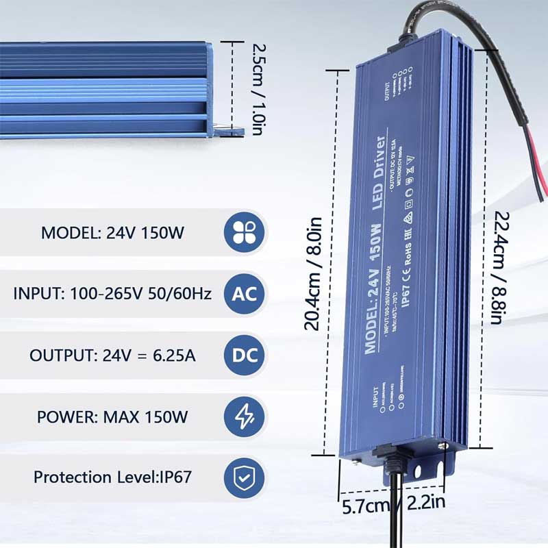 Outdoor Power Supply IP67, 24V 6.25A - 150W, ElectroAZ