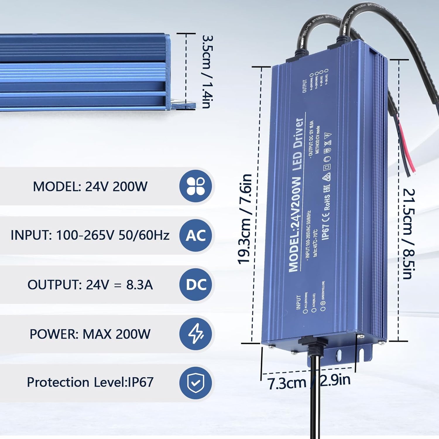 Outdoor Power Supply IP67, 24V 8.33A – 200W, ElectroAZ