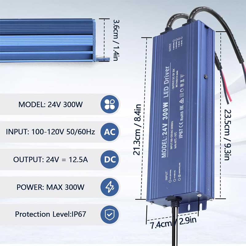 Outdoor Power Supply IP67, 24V 12.5A – 300W, ElectroAZ