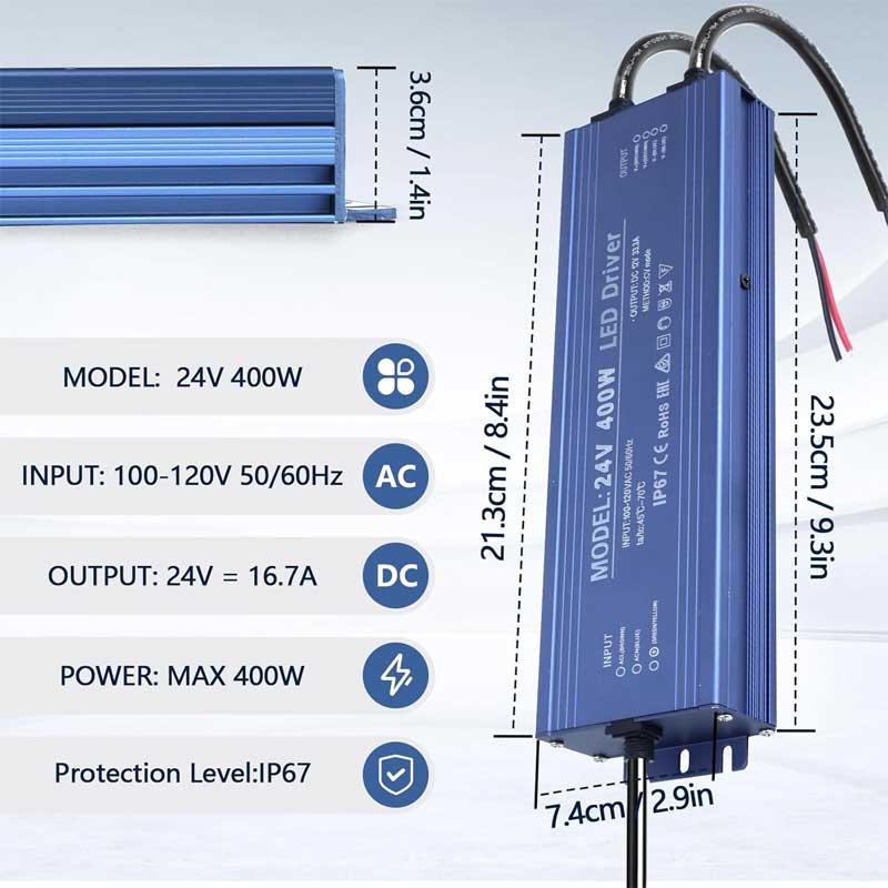 Outdoor Power Supply IP67, 24V 16.6A – 400W, ElectroAZ