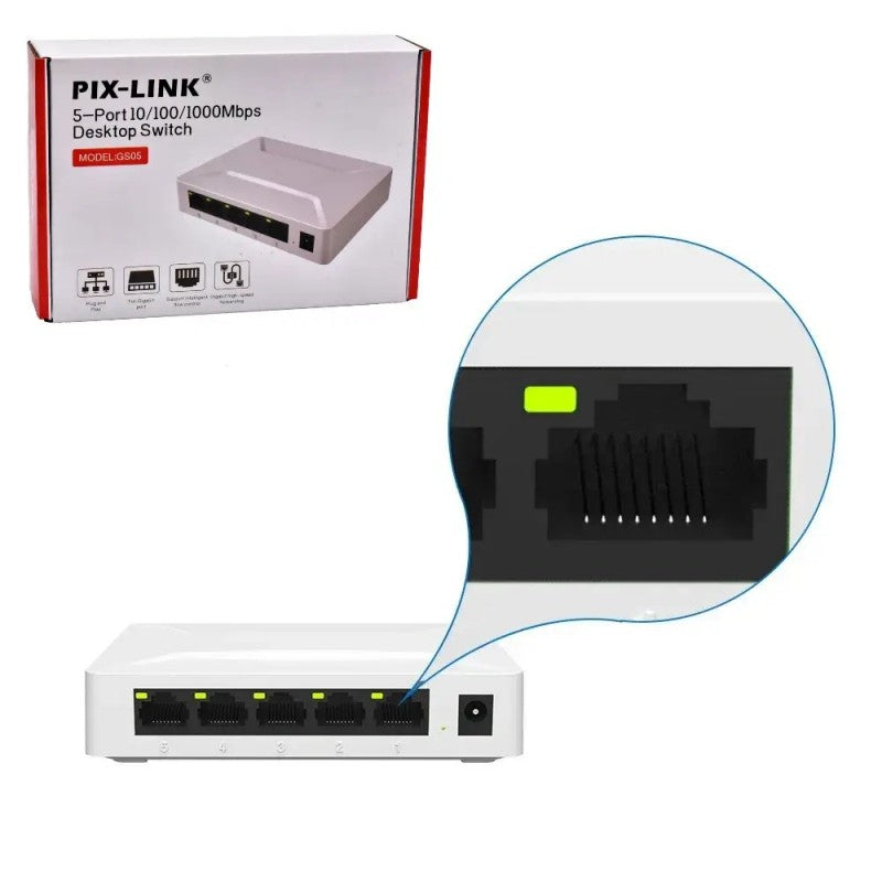 5-Port Gigabit 10/100/1000Mbps Switch Pix-Link GS05
