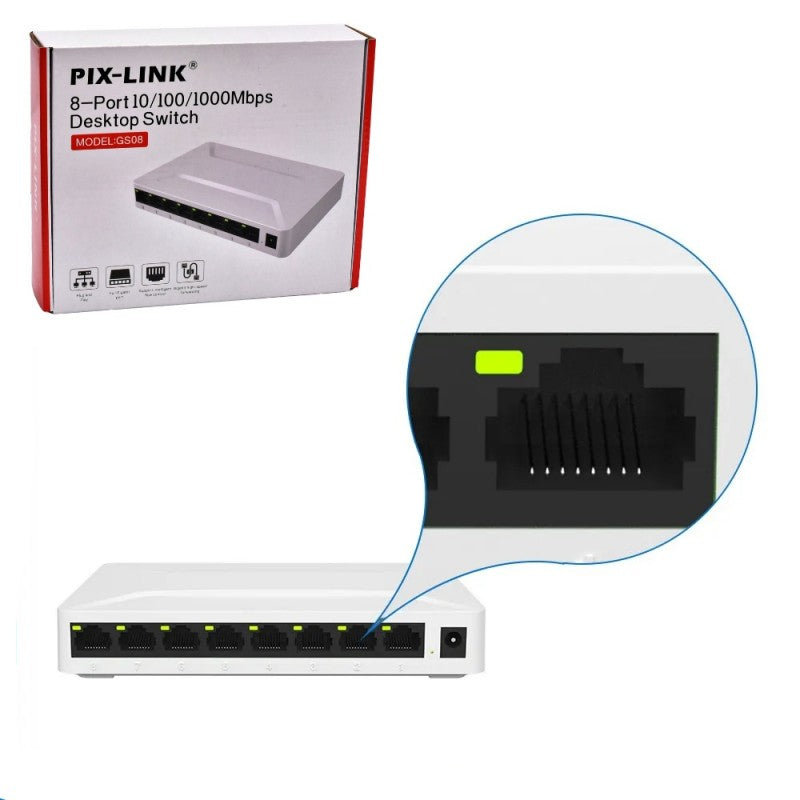 8-Port Gigabit Switch 10/100/1000Mbps Pix-Link GS08