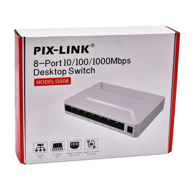 8-Port Gigabit Switch 10/100/1000Mbps Pix-Link GS08