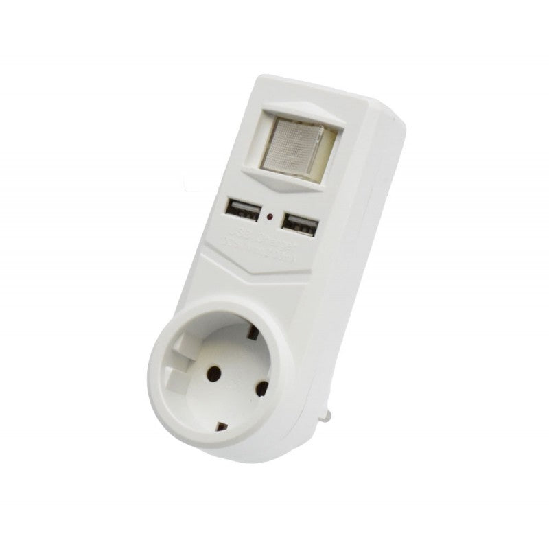 Triple Plug 1 Socket + 2 USB and Switch