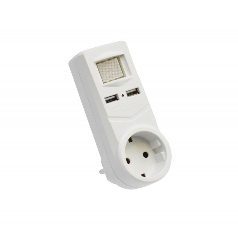 Triple Plug 1 Socket + 2 USB and Switch