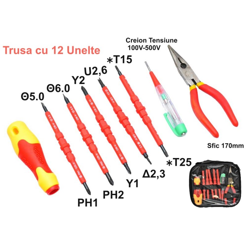 12-Piece Electrician's Tool Kit, Screwdrivers and Pliers NO-3035