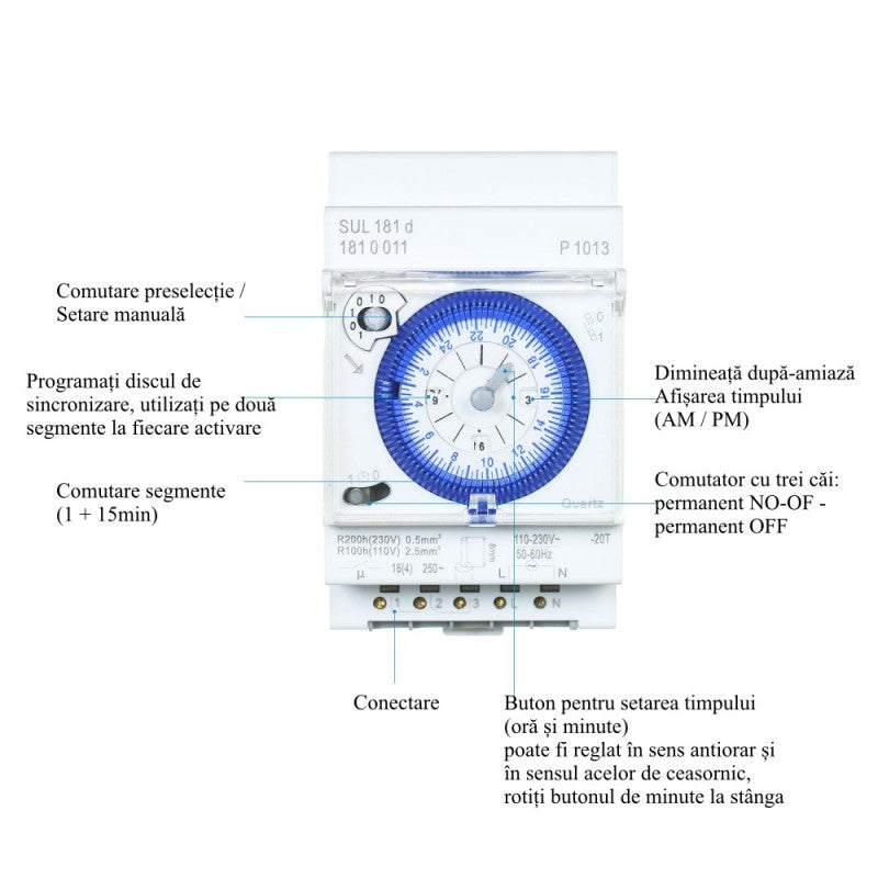 Mechanical Panel Timer, Programmer Clock, DIN Rail Mount, SUL-181-D