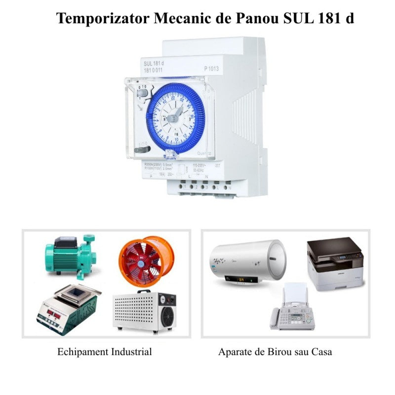 Mechanical Panel Timer, Programmer Clock, DIN Rail Mount, SUL-181-D