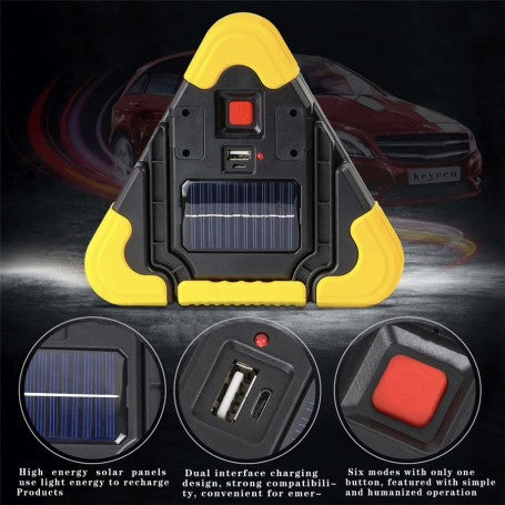 Warning Triangle for Car with Light, Battery + Solar Charging