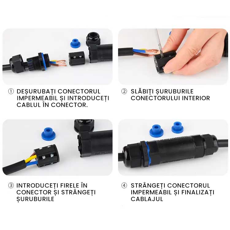 4-Pin Waterproof Electrical Connector, IP68, For 5-11mm Cable, ElectroAZ