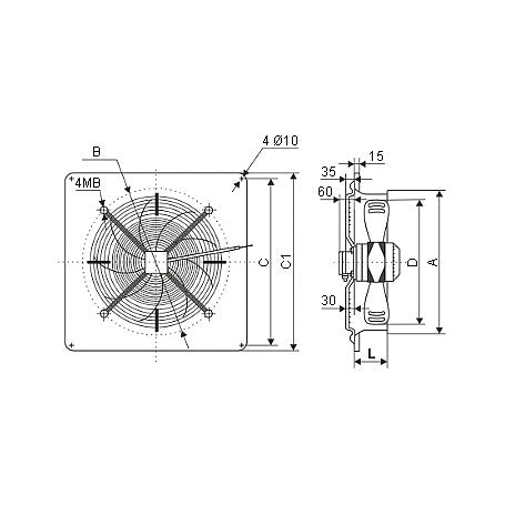 Wall-Mounted Axial Fan 220V, 350x350 mm, 138W