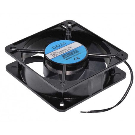 Ventilator axial 20W vazut din unghi lateral, cu fire de alimentare 220V vizibile