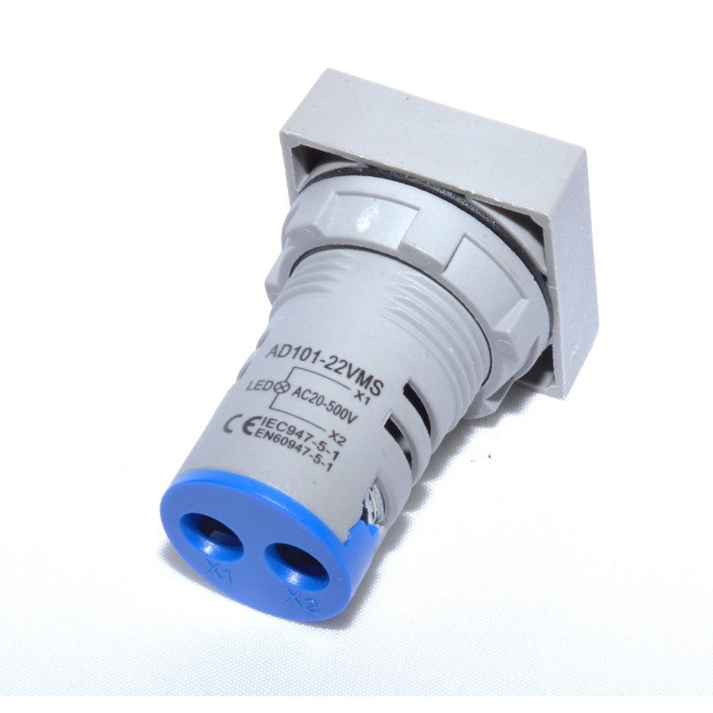 Digital Voltmeter, LED, Square Panel, 22mm, Screw Fixing, Blue