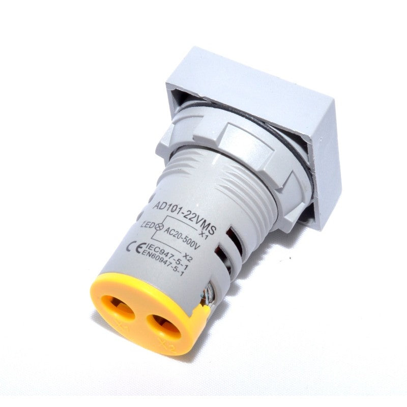 Digital Voltmeter, LED, Square Panel, 22mm, Screw Mount, Yellow