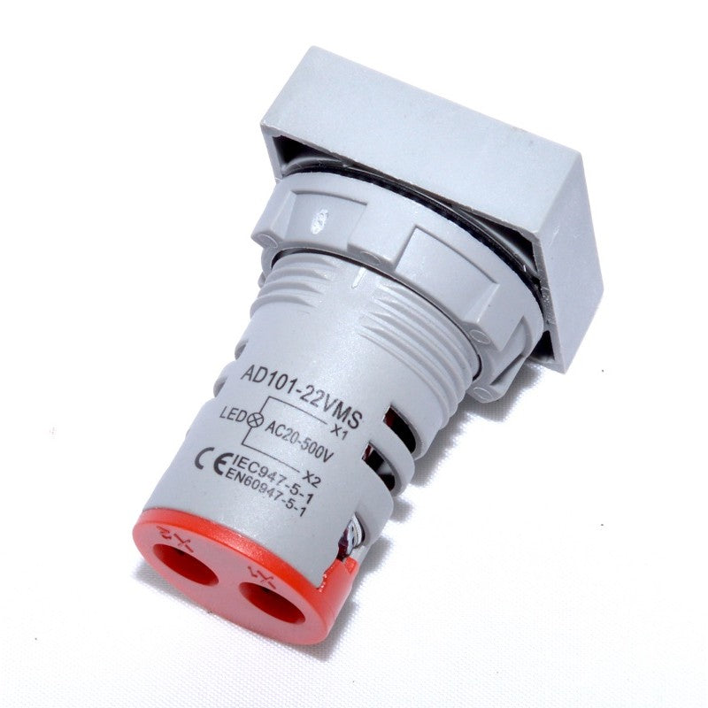 Digital Voltmeter, LED, Square Panel, 22mm, Screw Fixing, Red