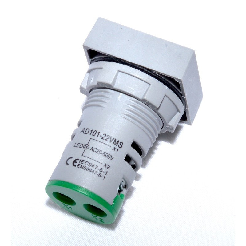 Digital Voltmeter, LED, Square Panel, 22mm, Screw Fixing, Green