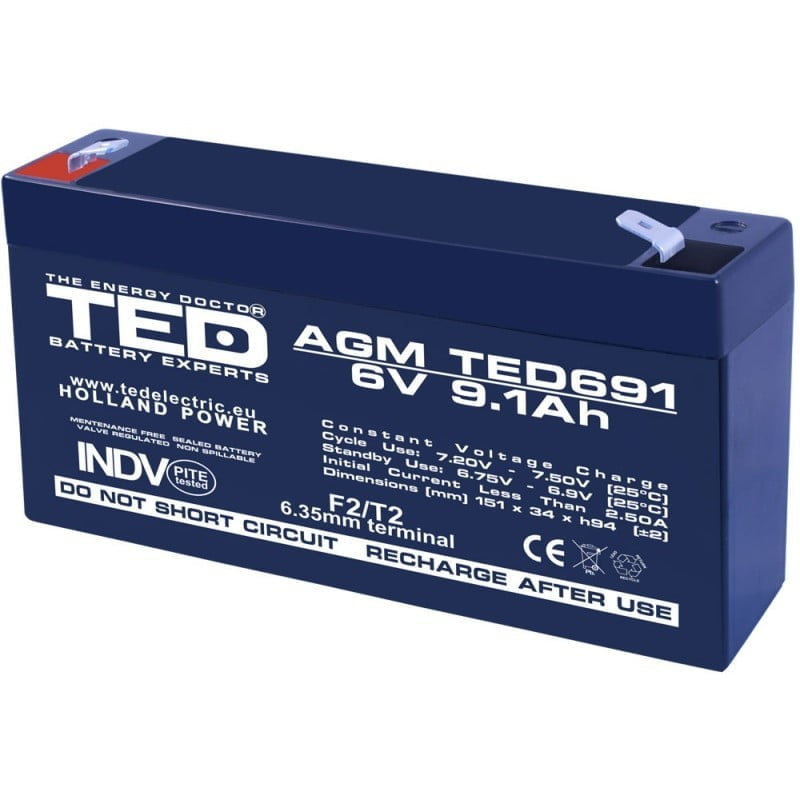 Lead-Acid Battery 6V-9.1Ah TED