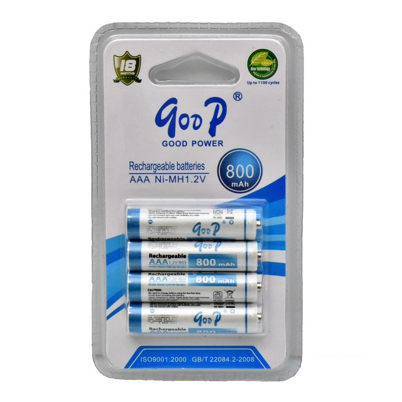 Set of 4 GooD R3 AAA Rechargeable Batteries, 800mAh, Ni-Mh