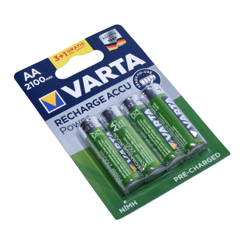 Set of 4 Varta R6 AA Rechargeable Batteries, 2100mAh, Ni-Mh