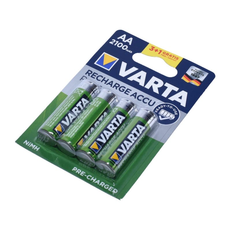 Set of 4 Varta R6 AA Rechargeable Batteries, 2100mAh, Ni-Mh