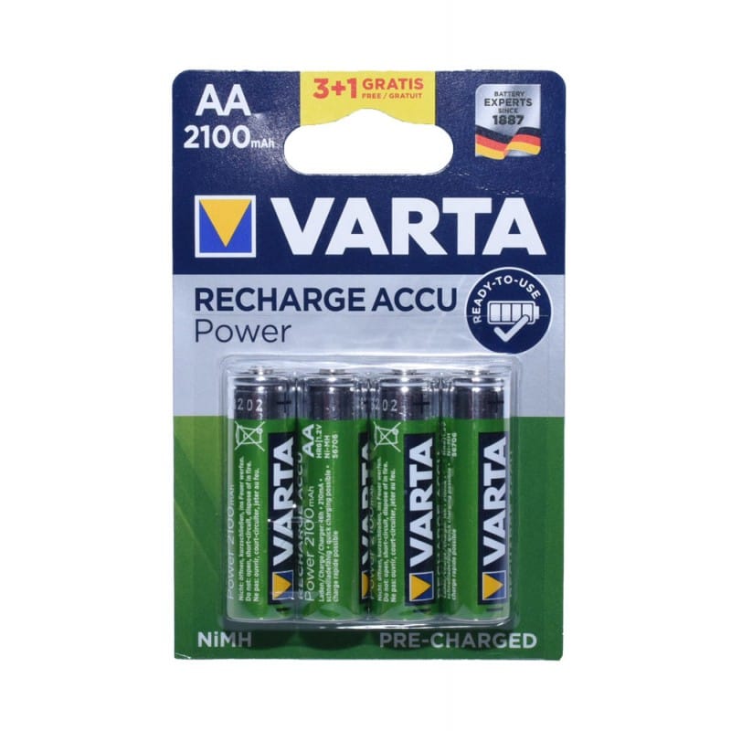 Set of 4 Varta R6 AA Rechargeable Batteries, 2100mAh, Ni-Mh