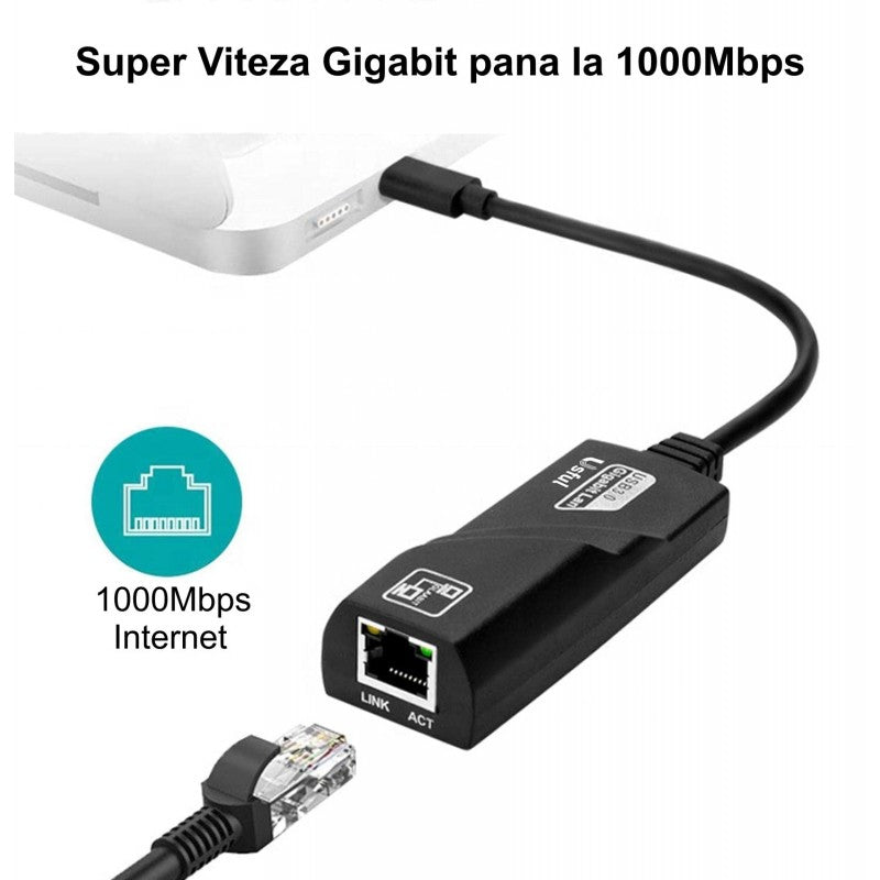 LAN Ethernet / Gigabit UTP to USB Type C Adapter