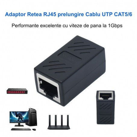 RJ45 UTP female-to-female adapter Black CAT5/6 - Ethernet network coupler