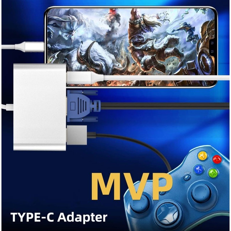 USB Type-C to VGA-USB 3.0-USB Type-C Video Adapter