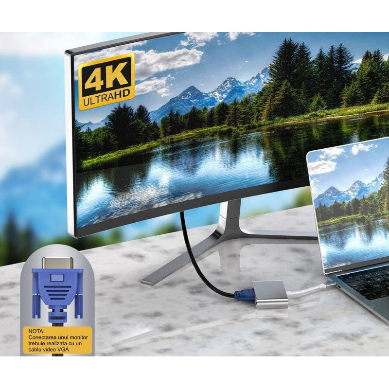 USB Type-C to VGA-USB 3.0-USB Type-C Video Adapter