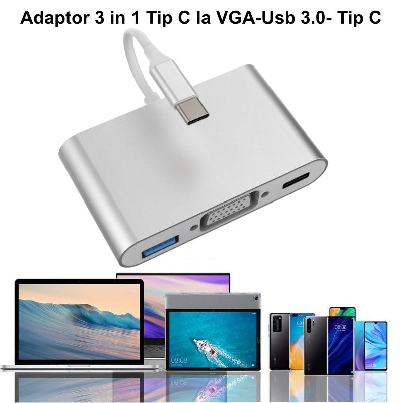 USB Type-C to VGA-USB 3.0-USB Type-C Video Adapter