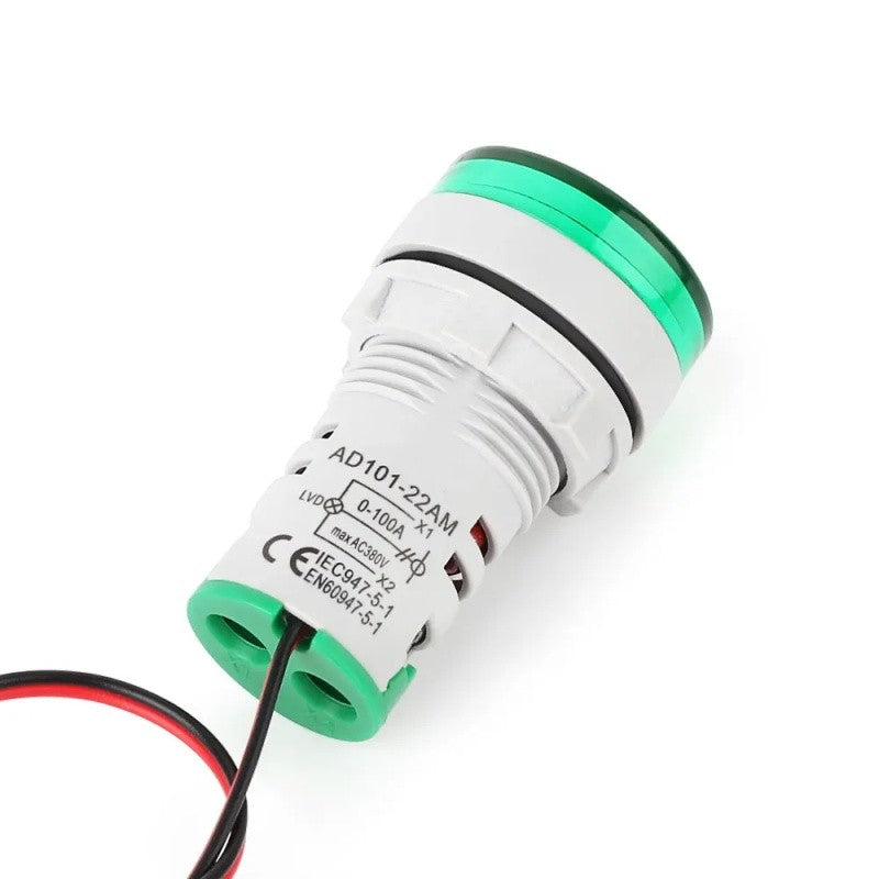 Digital Panel Ammeter, 220V, 22mm Diameter, Green