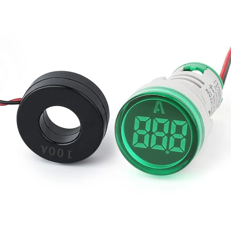 Digital Panel Ammeter, 220V, 22mm Diameter, Green