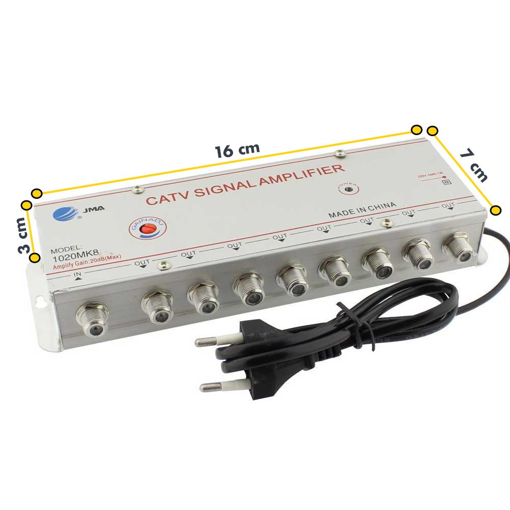 TV signal amplifier, 8-way splitter