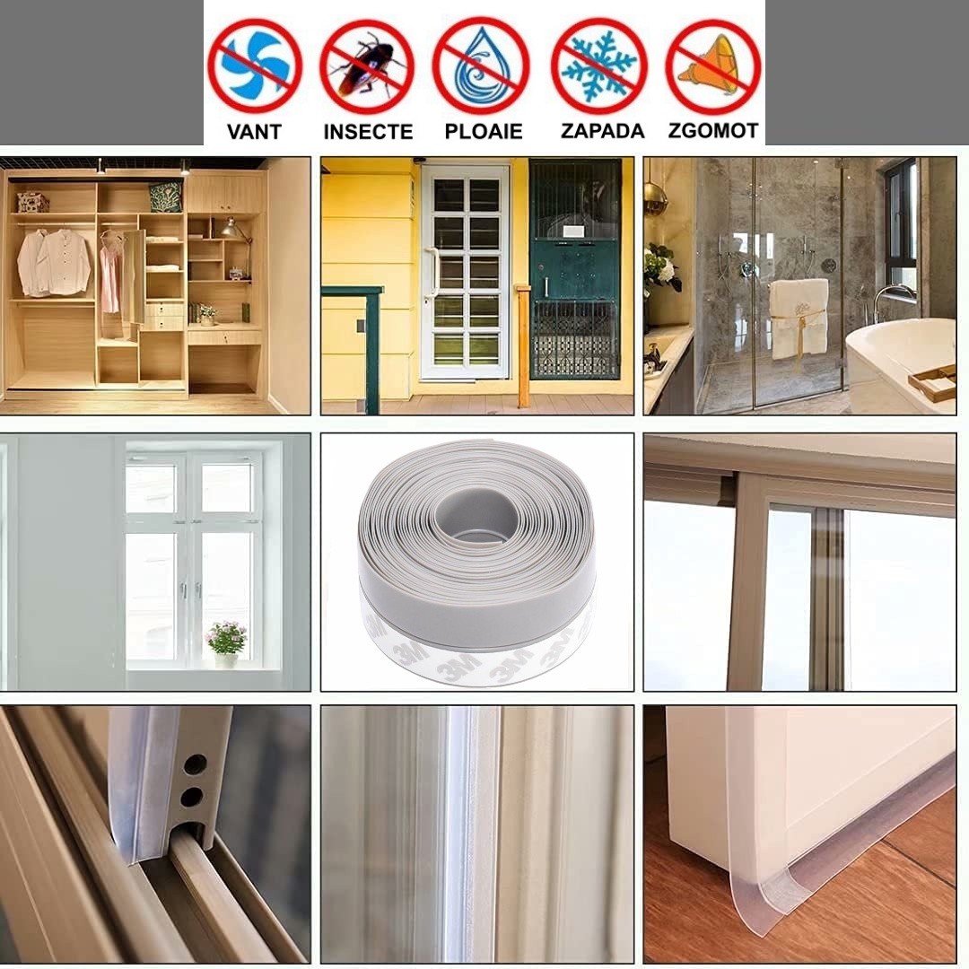 Door/Window Weatherstrip, Silicone, 35mm Width, 0.5mm Thickness, 5m, Grey