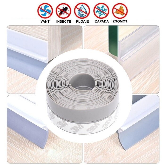 Door/Window Weatherstrip, Silicone, 35mm Width, 0.5mm Thickness, 5m, Grey