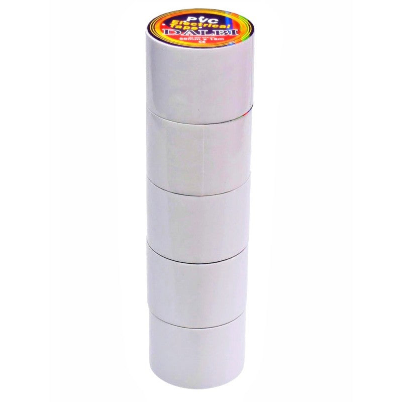 Set of 5x Electrical Tapes, Wide, 50mm, PVC, Length 15m, White