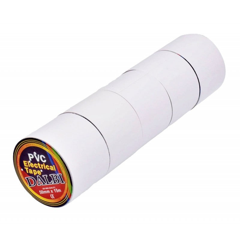 Set of 5x Electrical Tapes, Wide, 50mm, PVC, Length 15m, White