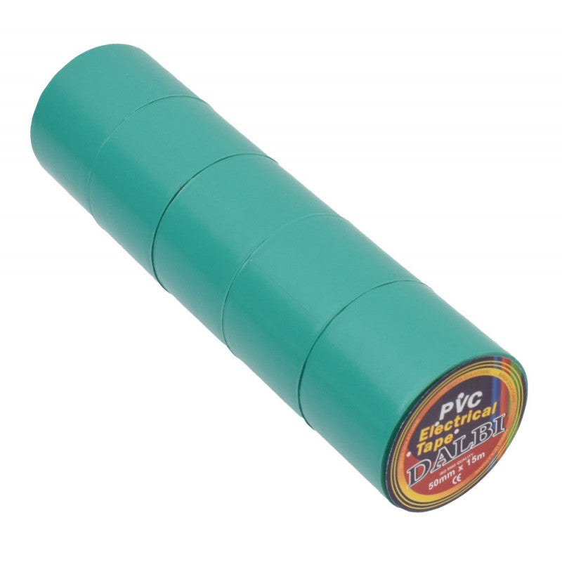 Set of 5 Insulating Tapes, Wide, 50mm, PVC, Length 15m, Green