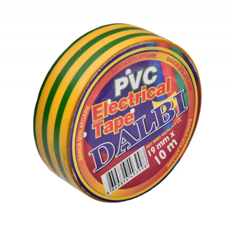 Set of 10x Flame Retardant Electrical Tape, PVC, 19mm Width, 10m Length per Roll, Yellow/Green