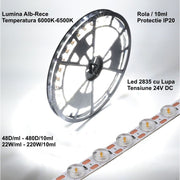 LED Strip 2835 with Lens - 24V - 480LED - 220W, IP20 Warm White Light 3500K, Roll/10m