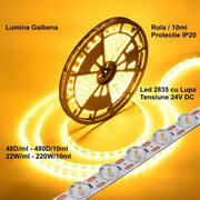 2835 LED Strip with Lens - 24V - 480 LEDs - 220W, IP20 Yellow Light, Roll/10m