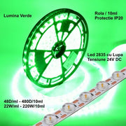 LED Strip 2835 with Lens - 24V - 480LED - 220W, IP20 Green Light, Roll/10m
