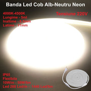 COB LED Strip White-Neutral 4000K Neon Flex - 288led/m - IP65 / 220V - 10W/ml / 5ml Roll