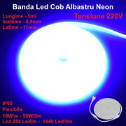 Intense Blue Neon Flex COB LED Strip - 288 LEDs/m - IP65 / 220V - 10W/m / 5m Roll