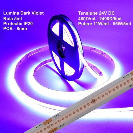 COB LED Strip Dark-Violet, DC 24V - 480D/m - 11W/m, IP20 - Roll/5m